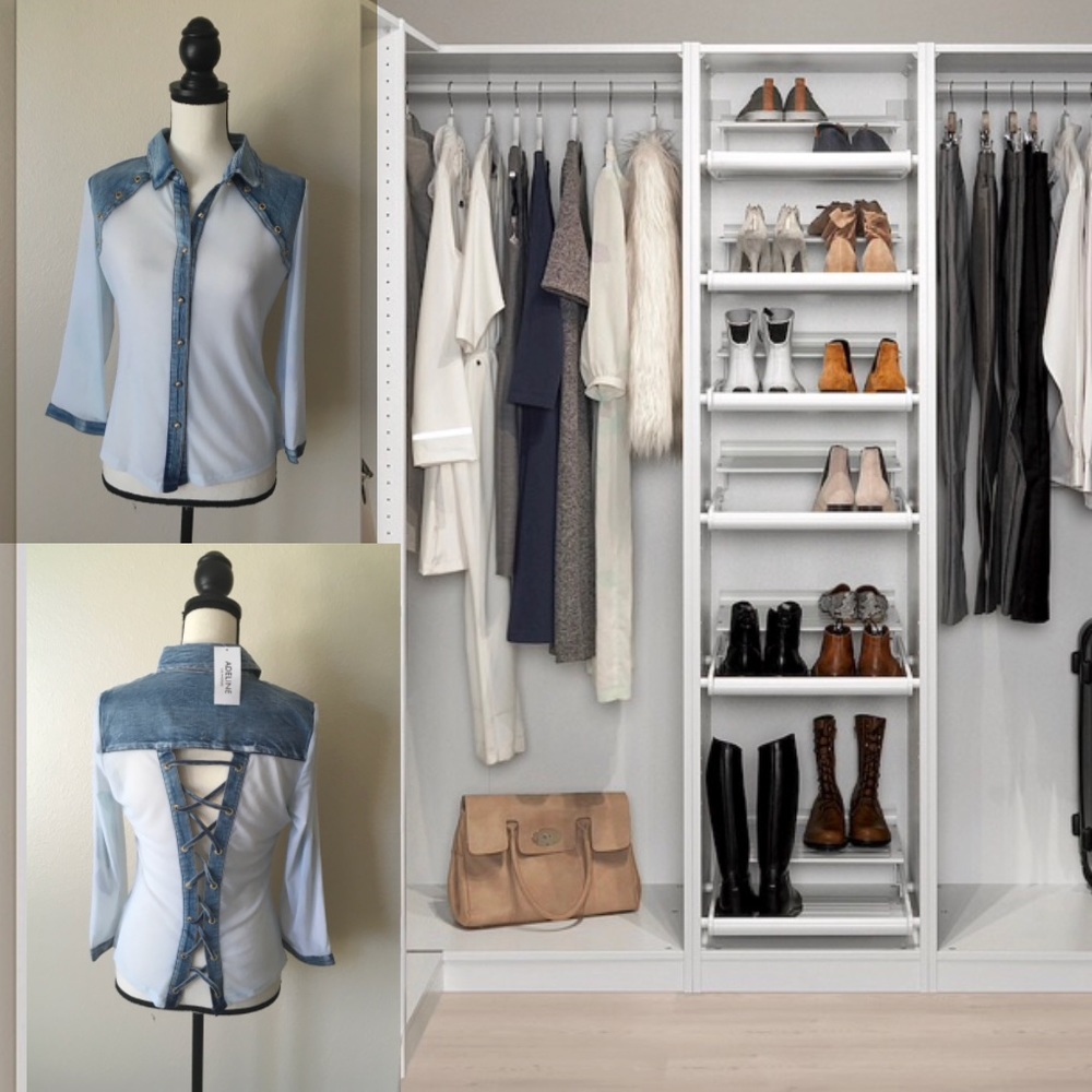 New Denim/ See Through Cut Out Back Blouse